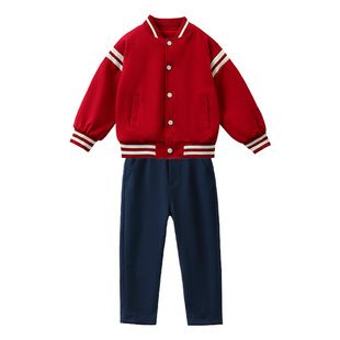 英伦学院风红色棒球服小学生秋冬季新一年级儿童班服幼儿园演出服