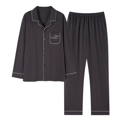 男士纯棉长袖翻领可外穿睡衣套装