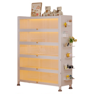 安居客书柜带玻璃门钢制书架落地防尘铁皮手办展示柜家用储物收纳