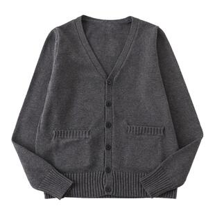 JK开衫毛衣针织外套秋冬加厚深灰色老头开衫jk制服套装校供长袖