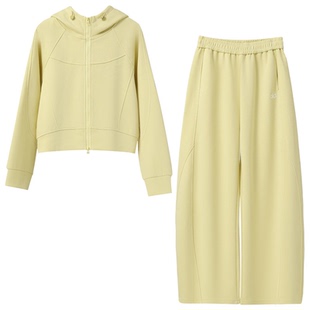 黄色运动套装女2026春季新款韩系穿搭一整套卫衣弯刀裤休闲两件套