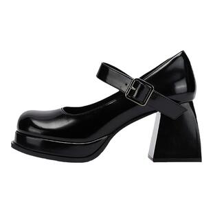 达芙妮黑色玛丽珍鞋子女春季2026新款法式jk小皮鞋增高粗跟高跟鞋