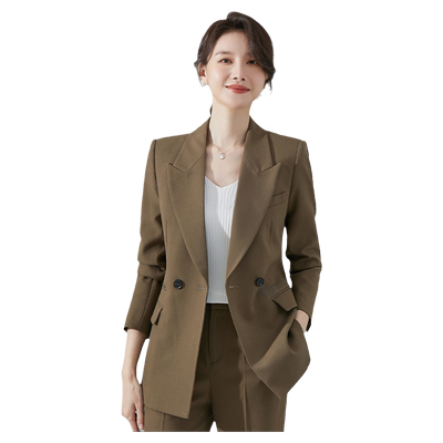 诗璐雅卡其色质感西装外套女百搭