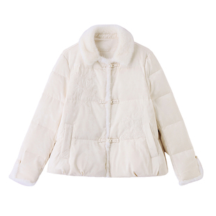 新中式短款盘扣羽绒服女冬季新款高级感国风气质水貂毛白鸭绒外套
