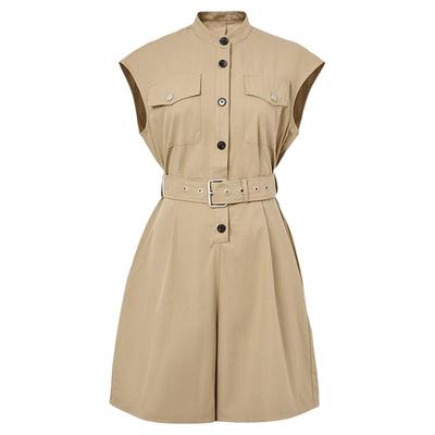 kodice卡其纯棉立领收腰连体裤