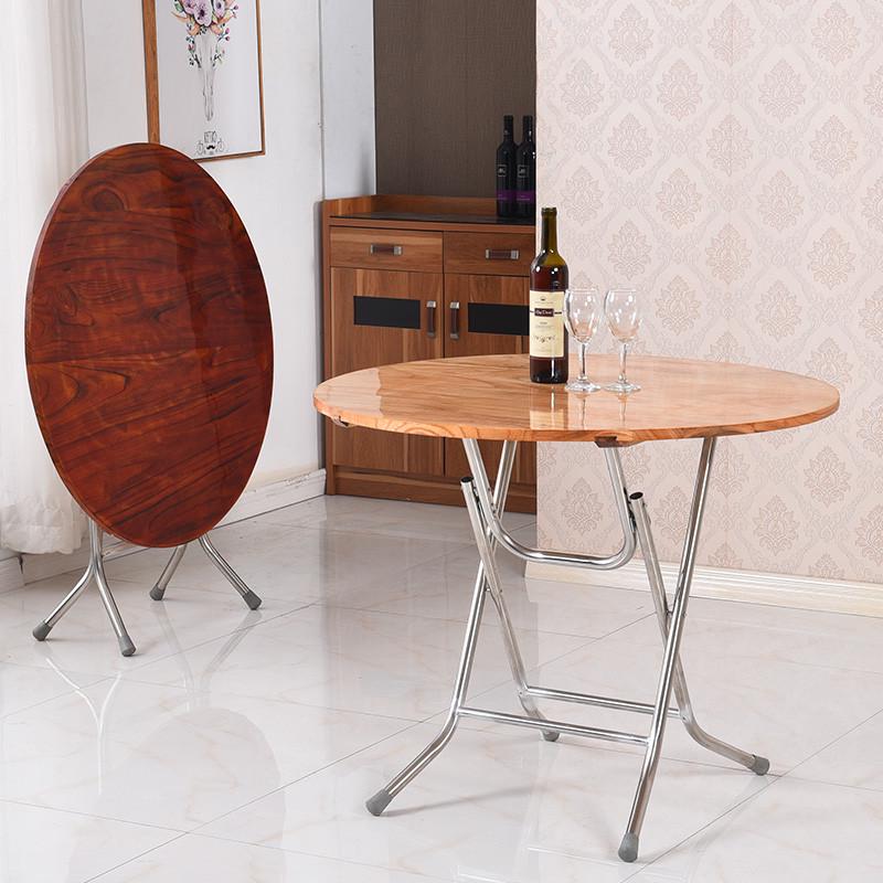 实木折叠餐桌家用桌子摆摊大圆桌简易酒店桌椅6人8人家用圆形饭桌