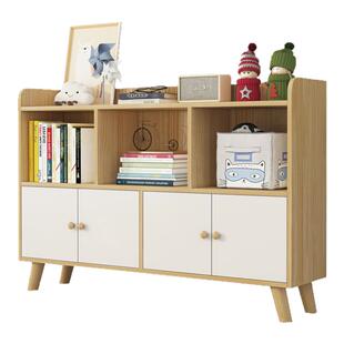 实木落地书架简约储物柜学生带门收纳柜家用置物架松木组合格子柜