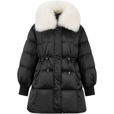 黑色大毛领千金风羽绒服女中长款