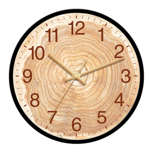 创意年轮时钟仿木纹原木风侘寂风挂钟客厅卧室简约个性石英钟表