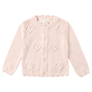 Quincy Mae焦糖可可26新年红色开衫毛衣男女童款立体爱心针织外套