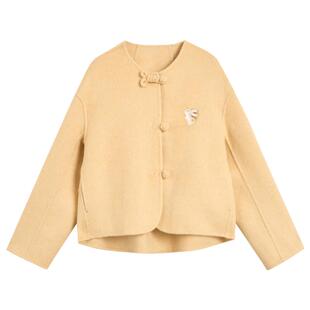 100绵羊毛 紫涵短款双面呢大衣女2025年冬季新款盘扣宽松毛呢外套