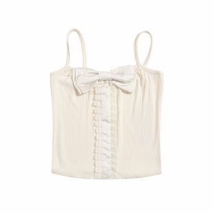 BBING甜饼 蝴蝶结吊带 少女感纯欲杏色背心显瘦百搭短款打底内搭