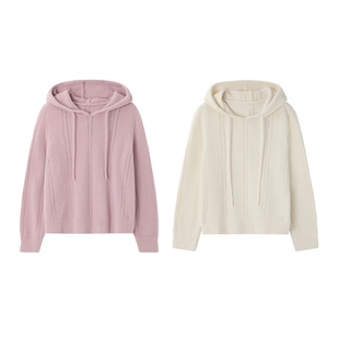 时然大码女装连帽针织毛衣25秋冬新款胖MM宽松显瘦针织衫长袖上衣