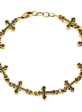 PINKBOX/娉饰珠宝黑金手链三叶十字架潮流风尚电黑黄金工艺