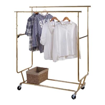 服装店展架货架折叠双杠移动带轮加粗加厚落地伸缩升降晾衣架神器