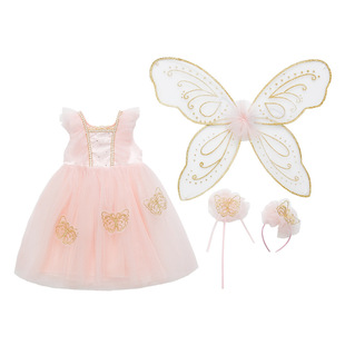 女童翅膀连衣裙夏装2025新款洋气女孩花仙子公主裙演出服儿童纱裙