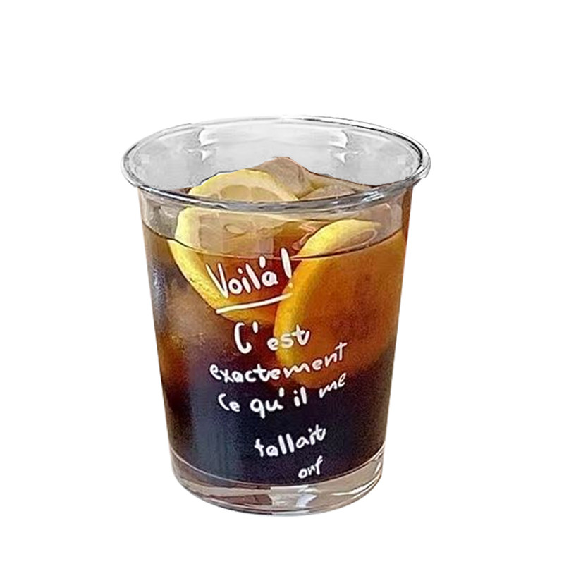 加厚玻璃咖啡杯ins风高颜值带字母水杯饮料果汁杯美式拿铁冷萃杯