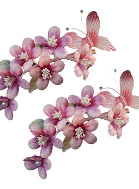 古风花朵仿绒花发夹头饰