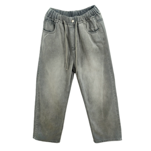 末班车春款2026男大童巴黎灰直筒牛仔裤潮牌青少年学生宽松休闲裤