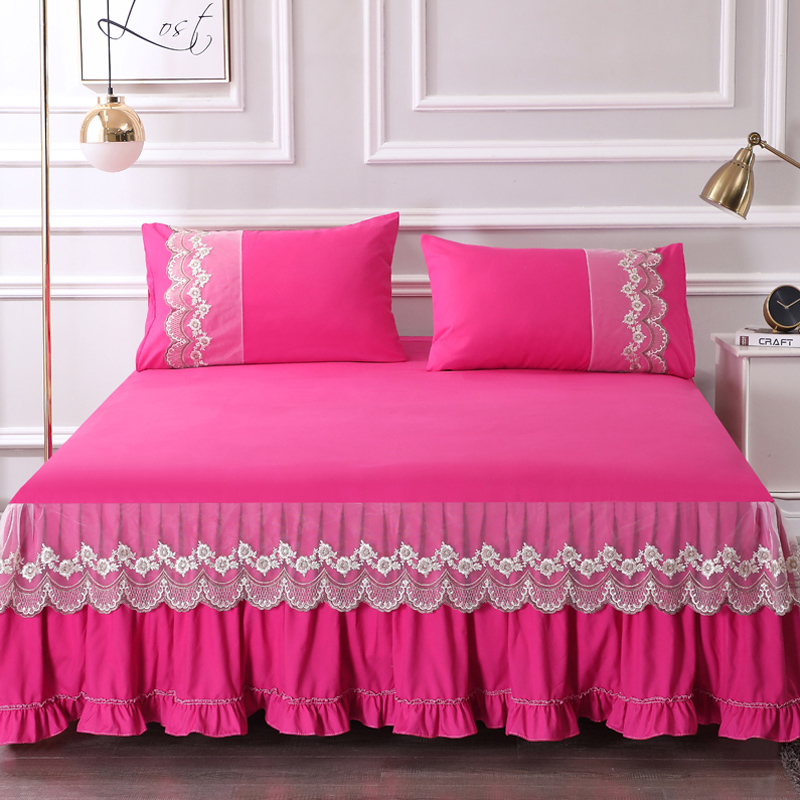 夏天纯色蕾丝床裙式床罩单件荷叶花边防滑1.8x2.0m床套防尘保护套