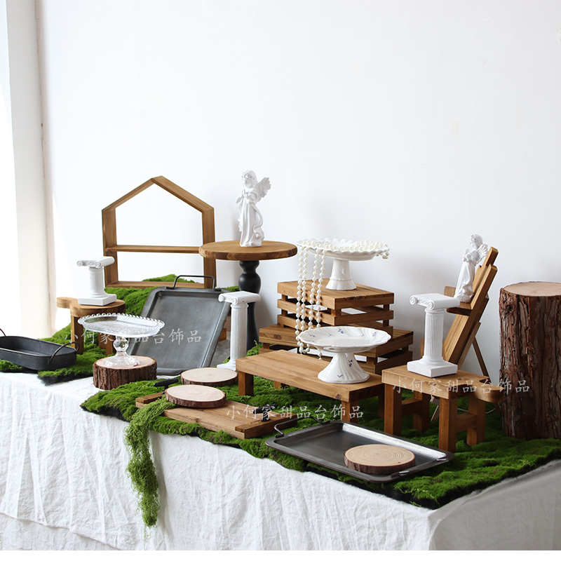 甜品台展示架户外森系婚礼点心盘原木复古托盘面包拍摄道具摆件