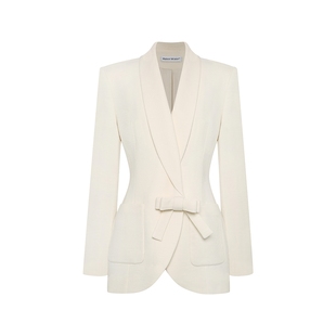 Maison Wester2025冬季新品千金风翻领西装腰带气质蝴蝶结外套女