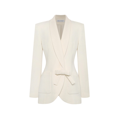 Maison Wester2025冬季新品千金风翻领西装腰带气质蝴蝶结外套女