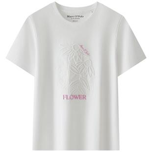 Marc O'Polo2025夏季新款撞色花朵刺绣时尚简约纯棉圆领短袖T恤女