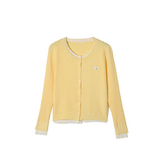 天丝莱赛尔春装新款黄色假两件针织开衫减龄温柔风长袖上衣外套女