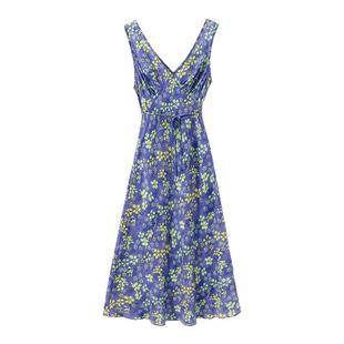 现货【莫奈画展】1OO%真丝建宏绉 法式深V领桑蚕丝印花吊带连衣裙