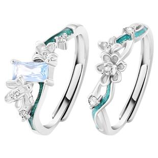 VIVIWELL幽然水仙 灵动蓝钻闺蜜对戒轻奢小众设计感S925纯银戒指