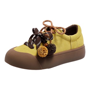 骆驼女鞋2026春季新款双鞋带饰扣大头德训鞋女厚底休闲运动鞋板鞋