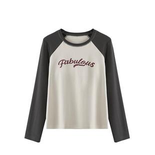 依凡芙欧陆长袖休闲通勤风圆领字母印花女款T血慵懒风百搭不挑人