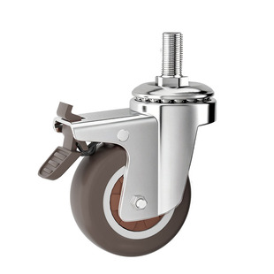 丝杆万向轮橡胶脚轮承重超静音螺纹滚轮1.5寸手推车滑轮静音刹车