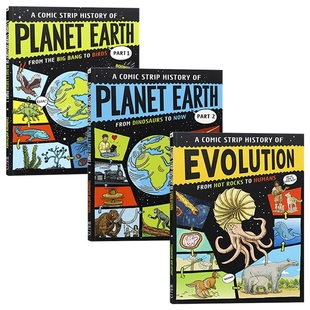 科普漫画历史篇3册 英文原版绘本 A Comic Strip History of Planet Earth Part/Evolution 地球漫画史 从大爆炸到鸟类 恐龙到现代