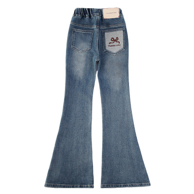 女童牛仔喇叭裤秋冬加厚好看裤子