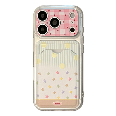 韩系渐变彩星条纹卡包适用iPhone17promax手机壳15ProMax镜头保护ins温柔少女风插卡全包防摔16苹果保护套13