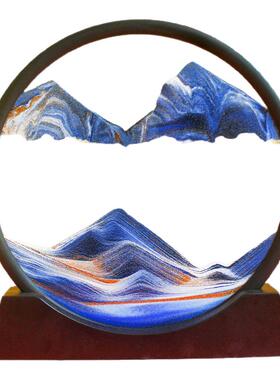 500个起批摆件家居饰品山水画流沙圆形画商务礼品解压沙漏推荐