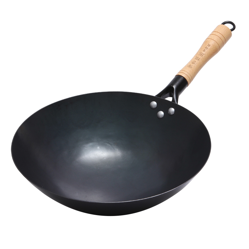 章丘老式传统手工铁锅家用圆底炒菜锅燃气灶适用尖底不粘熟铁炒锅