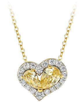 双石爱心黄钻色高碳钻925银锁骨项链「星芒心钻」小众送女友礼物