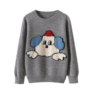 红帽子小狗儿童纯羊毛衫男童2025秋季高端针织女童秋冬季打底毛衣