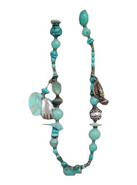 绿松石纯银串珠小鸟花朵吊坠项链