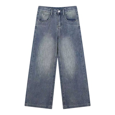 满天星烫钻阔腿牛仔裤女微胖穿搭