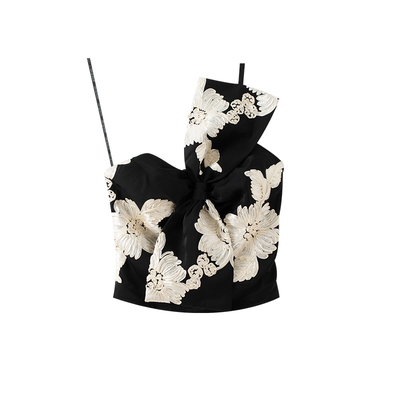 时髦百搭提花蝴蝶结抹胸女士上衣