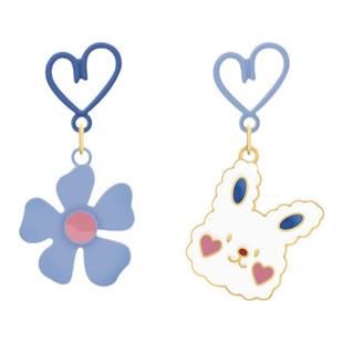 小兔花朵蓝色耳钉不对称百搭个性少女感日韩耳环无耳洞耳夹耳饰