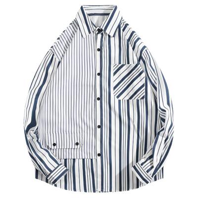 BOYUE帛跃翻领长袖潮条纹衬衫
