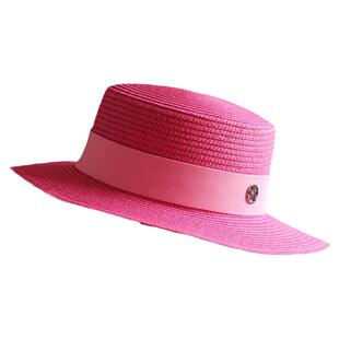 新款草帽帽子女夏法式平顶礼帽英伦遮阳防晒出游海边显脸小平沿帽