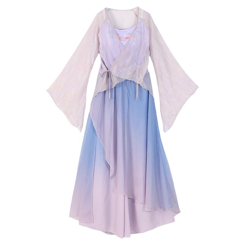 古典舞蹈服飘逸女纱衣修身中国风超仙扇子舞蹈服古风艺考裙裤套装