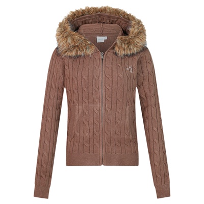 刺绣字母拉链帽衫毛领女款毛衣