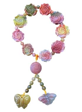 天然七彩盐源玛瑙牡丹花手串女饰品玫瑰花手链粉紫红黄绿蓝西瓜色